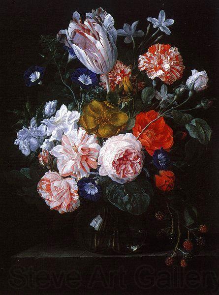 Nicolaes Van Verendael A Tulip, Carnations and Morning Glory in a Glass Vase Norge oil painting art
